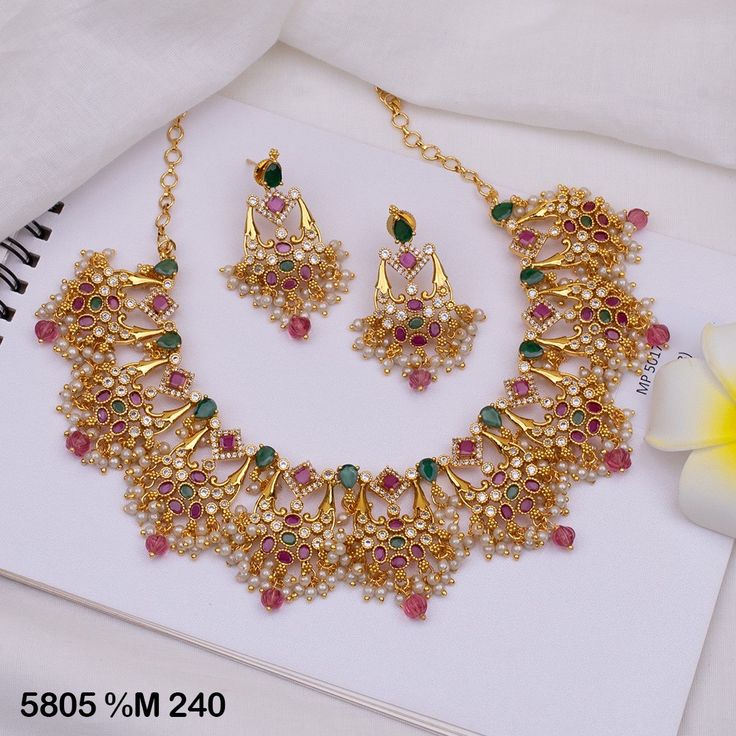 Azha Glor South Gold AD and Kemp Work Necklace Set