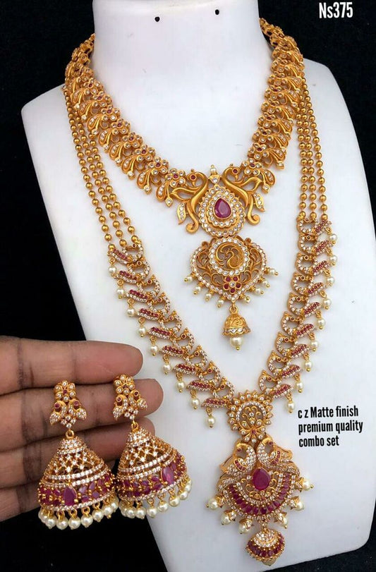 AD and South Inspired Real AD work Golden Necklace